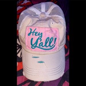 SOLD!!❤️❤️ “Hey Ya’ll” distressed trucker hat!